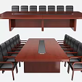 Large Dark Wooden Conference Table With Black Leather Chairs For Meeting Setup