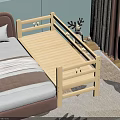 Wooden Toddler Bed With Safety Rail Attached to Adult Bed And Soft Rug And Stuffed Reindeer Toy