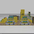 Shopping Mall Store with Yellow Display Shelves Multi-tiered Racks M W Brand and Product Displays