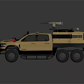 Military Armored Six Wheel Vehicle With Roof Mounted Weapon And Khaki Exterior