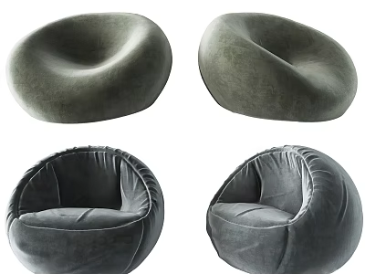 Comfortable Gray Bean Bag Chair With Soft Velvet Fabric For Living Room 3d model