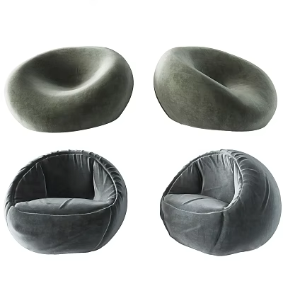 Comfortable Gray Bean Bag Chair With Soft Velvet Fabric For Living Room 3d model