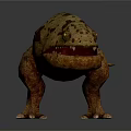 3D Prehistoric Amphibian Character with Green Brown Spotted Skin Open Mouth Sharp Teeth