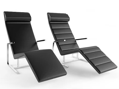 Modern Black Lounge Chairs with Leather Upholstery and Metal Frame Adjustable Ottoman Design 3d model