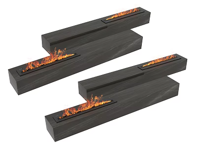 Long Black Modern Electric Fireplaces With Realistic Flame Effect For Home 3d model