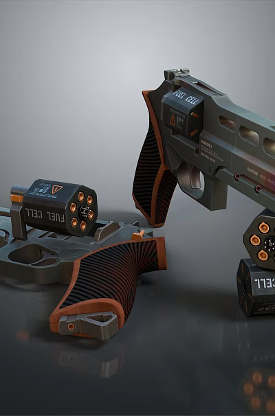 Futuristic Tactical Pistol With Orange Accented Grip Magazine And Design Elements 3d model