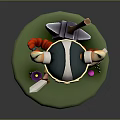 Cartoon Man In Horned Viking Helmet Red Hair Holding Sword Shield On Green Grass