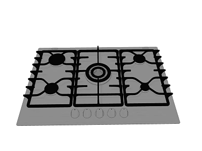 Stainless Steel Kitchen Gas Cooktop With Four Burners And Control Knobs 3d model