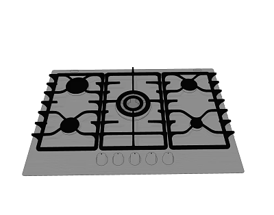 Stainless Steel Kitchen Gas Cooktop With Four Burners And Control Knobs 3d model