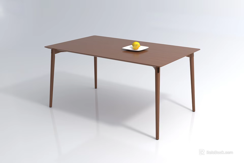 Brown Rectangular Coffee Table With White Plate And Yellow Fruit On Top 3d model