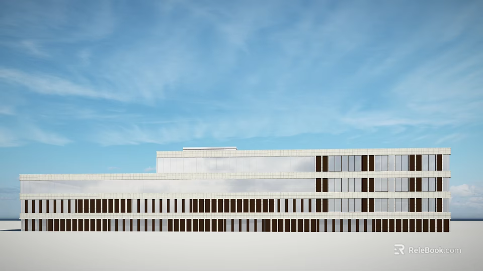 Modern Industrial Factory Building Exterior With Glass Windows And Blue Sky 3d model 