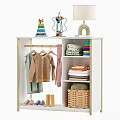 Kids Decorative Cabinet With Hanging Sweaters Folded Clothes Wicker Basket Toy Rainbow And Lamp
