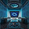 Modern Tech KTV Interior Design with Blue Neon Lighting Starry Sky Decor And Sofas 3d model