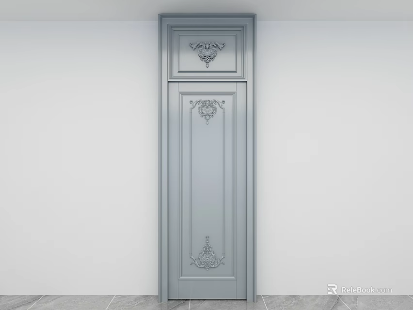 Gray Swing Door With Classical Decorative Patterns For Modern Interior Design 3d model
