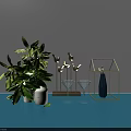 Green Plant Metal Bird Martini Glasses Blue Vase Golden Frame Glass Terrarium Decorative Ornament Set