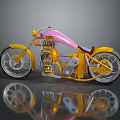 Custom Yellow Motorcycle Featuring Pink Seat Silver Wheels And Chrome Vintage Design