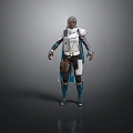 3D Character With Gray Hair White Blue Outfit Silver Shoulder Armor And Blue Boots