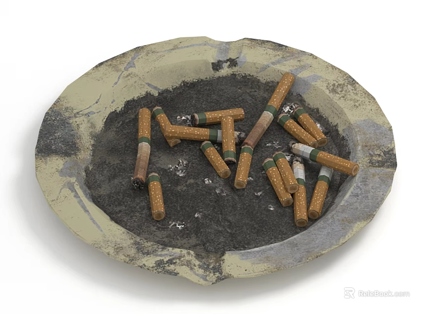 Vintage Decorative Ornament Set With Ashtray Cigarette Butts And Ash 3d model 