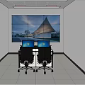 Modern Control Room With Large Monitoring Screen Wall Dual Computer Desks And Ergonomic Chairs
