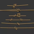 Various Rope Knots Displayed On Different Lengths Of Natural Fiber Ropes