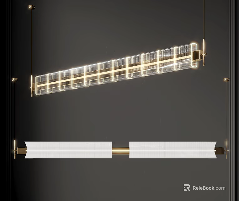 Modern Linear Pendant Light With Sleek Metal Frame White Panels And Warm Lighting 3d model 