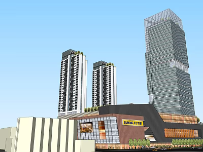 Modern High Rise Office Building With Commercial Complex And Shopping Mall 3d model