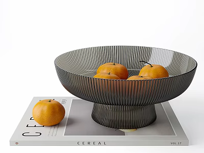 Fresh Oranges In Black Mesh Bowl On Cereal Magazine With White Background 3d model