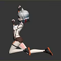 Cute Anime Style Child With Cat Ears In Kneeling Pose And White Decorative Outfit