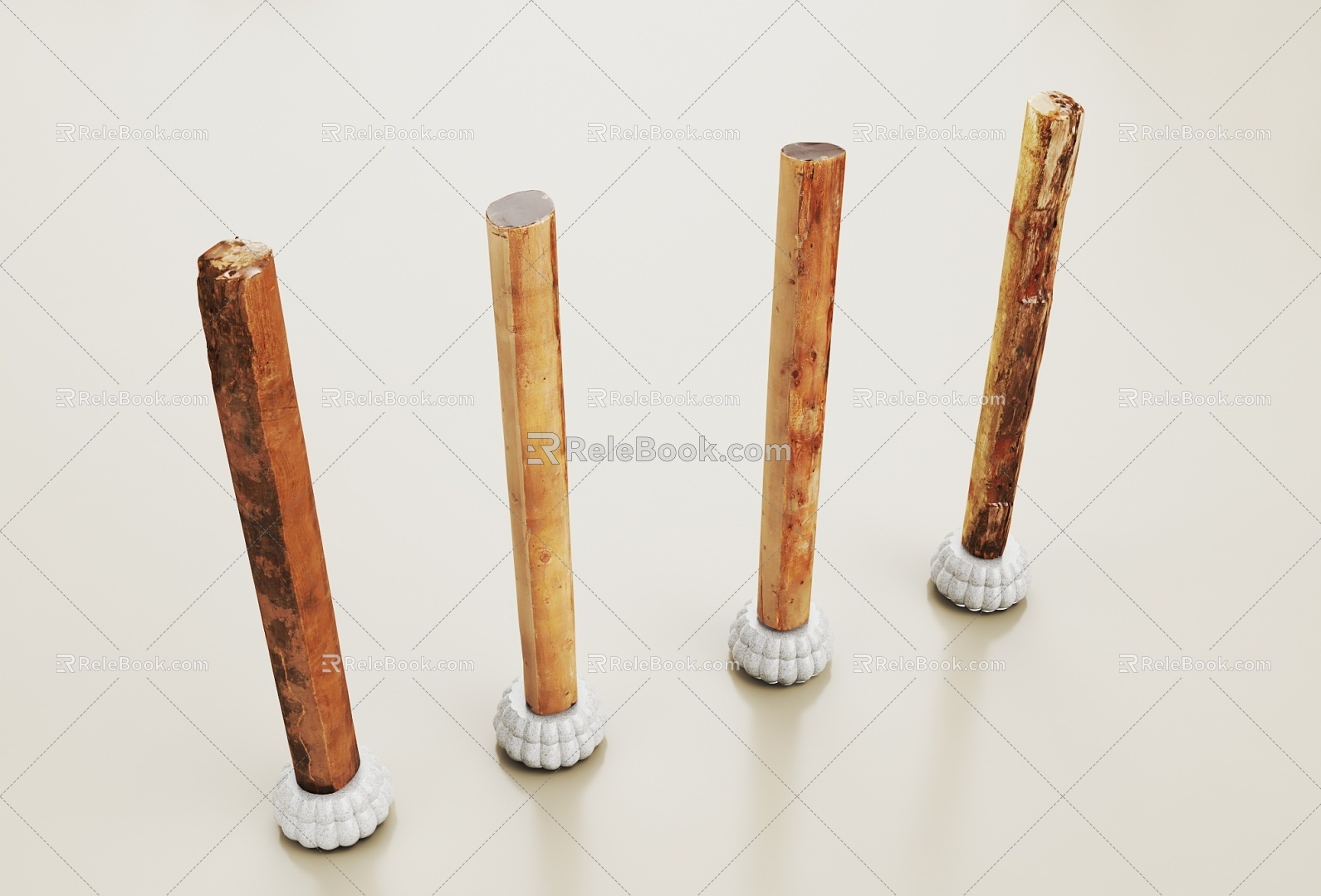 Chinese style column solid wood support column ancient building column foundation column foundation column pier old pile wooden column 3d model