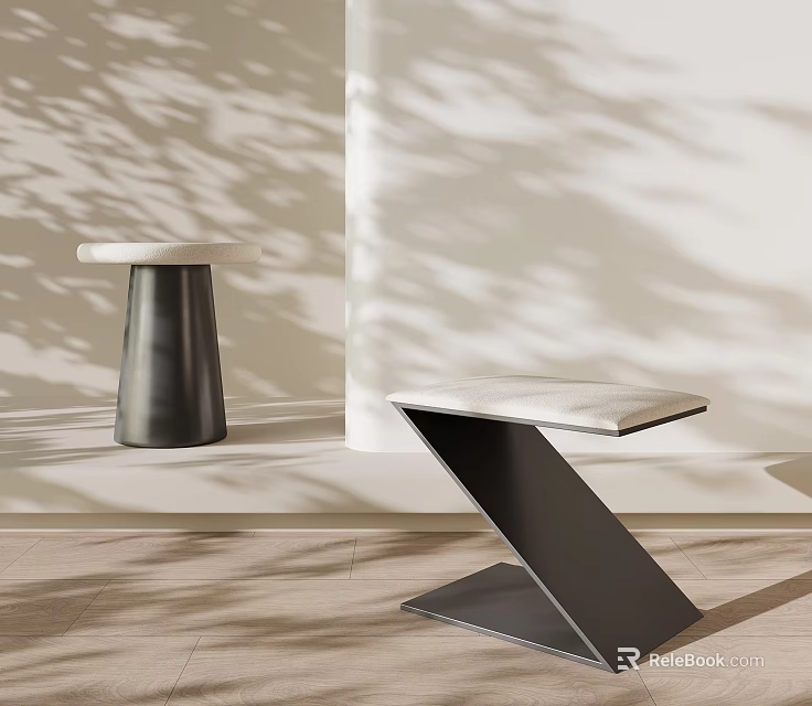 Modern Stools With White Tops Cylindrical And Z Shaped Bases In Minimalist Interior 3d model 