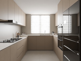 Kitchen Cream Style Kitchen Minimalist Kitchen Log Kitchen Refrigerator Range Hood 3d model