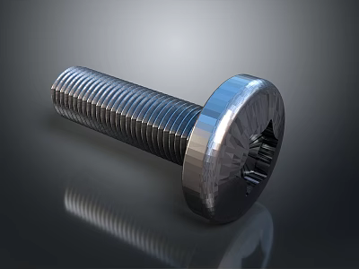 Metal Threaded Bolt Featuring Hexagonal Recessed Head On Dark Reflective Background 3d model