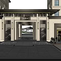 Marinel Entrance Gate Nighttime Scene With Illuminated Lighting Wet Pavement Steps