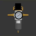 Air Pressure Regulator With Black Knob Yellow Fittings Pressure Gauge And Transparent Bowl