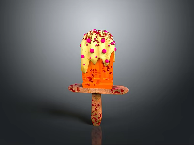 Tasty Orange Popsicle with Yellow Frosting and Pink Sprinkles on Decorative Wooden Stick 3d model