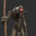 Game and Movie Monster Character With Red Glowing Eyes Helmet Device And Wooden Staff