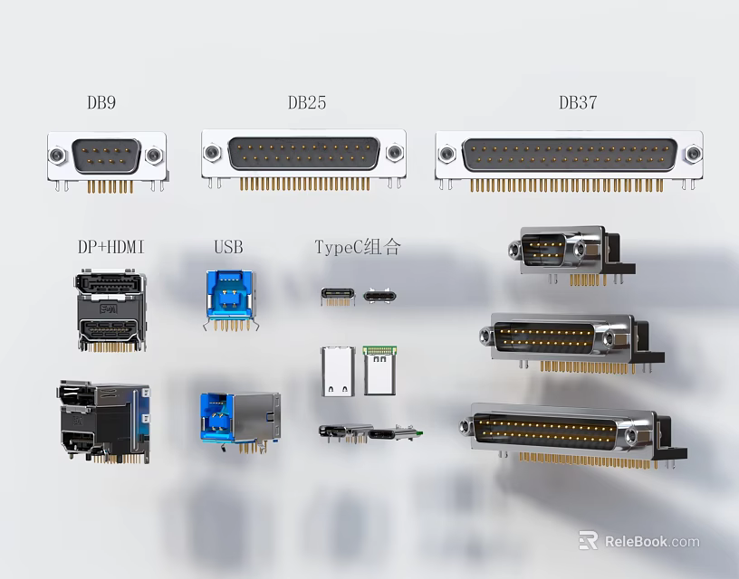Switch Panel With DB9 DB25 DB37 HDMI USB TypeC Connectors 3d model 