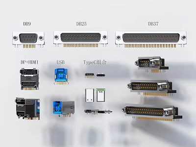 Switch Panel With DB9 DB25 DB37 HDMI USB TypeC Connectors 3d model