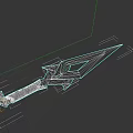 Fantasy Crystal Weapon With Glowing Blue Purple Sharp Blade And Geometric Design