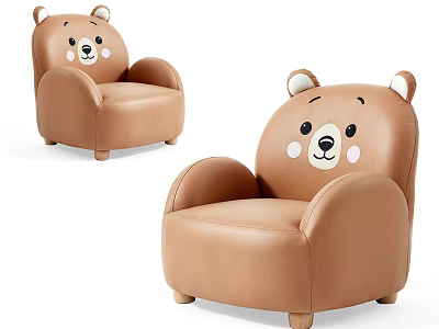 Cute Brown Bear Shaped Kids Single Sofa With Leather Upholstery And Adorable Cartoon Face Details 3d model