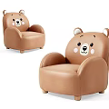 Cute Brown Bear Shaped Kids Single Sofa With Leather Upholstery And Adorable Cartoon Face Details