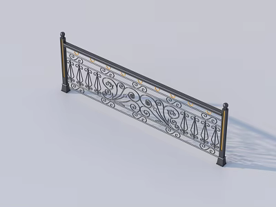 Ornate Wrought Iron Railing Design With Black Frame Intricate Scrollwork And Gold Accents 3d model