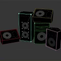 Black Audio Speakers Arranged In Various Sizes With Modern Design And High Sound Quality