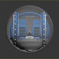 Spherical Transparent Cockpit With Two Blue Seats And Metallic Frame Interior Design