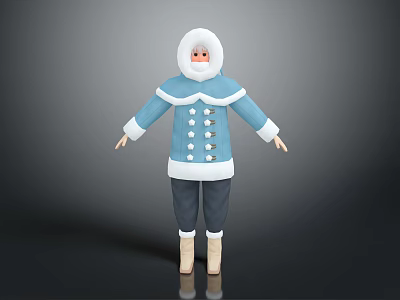 Game Movie Character In Blue Coat With White Fur Collar Buttons Dark Pants Light Boots 3d model