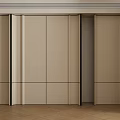 Modern Beige Wall Design With Folding Panel Doors And Herringbone Wood Floor