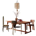 Quiet Ancient Style Dining Table and Chair Combination Ornaments Combination Art Chandelier 3d model
