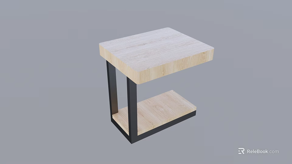 Modern Office Desk With Light Wood Top Black Metal Frame And Lower Shelf 3d model 