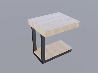 Modern Office Desk With Light Wood Top Black Metal Frame And Lower Shelf 3d model