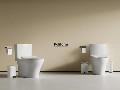 Two White Modern Toilets with Toilet Paper Holder Trash Can and Poliform Design 3d model